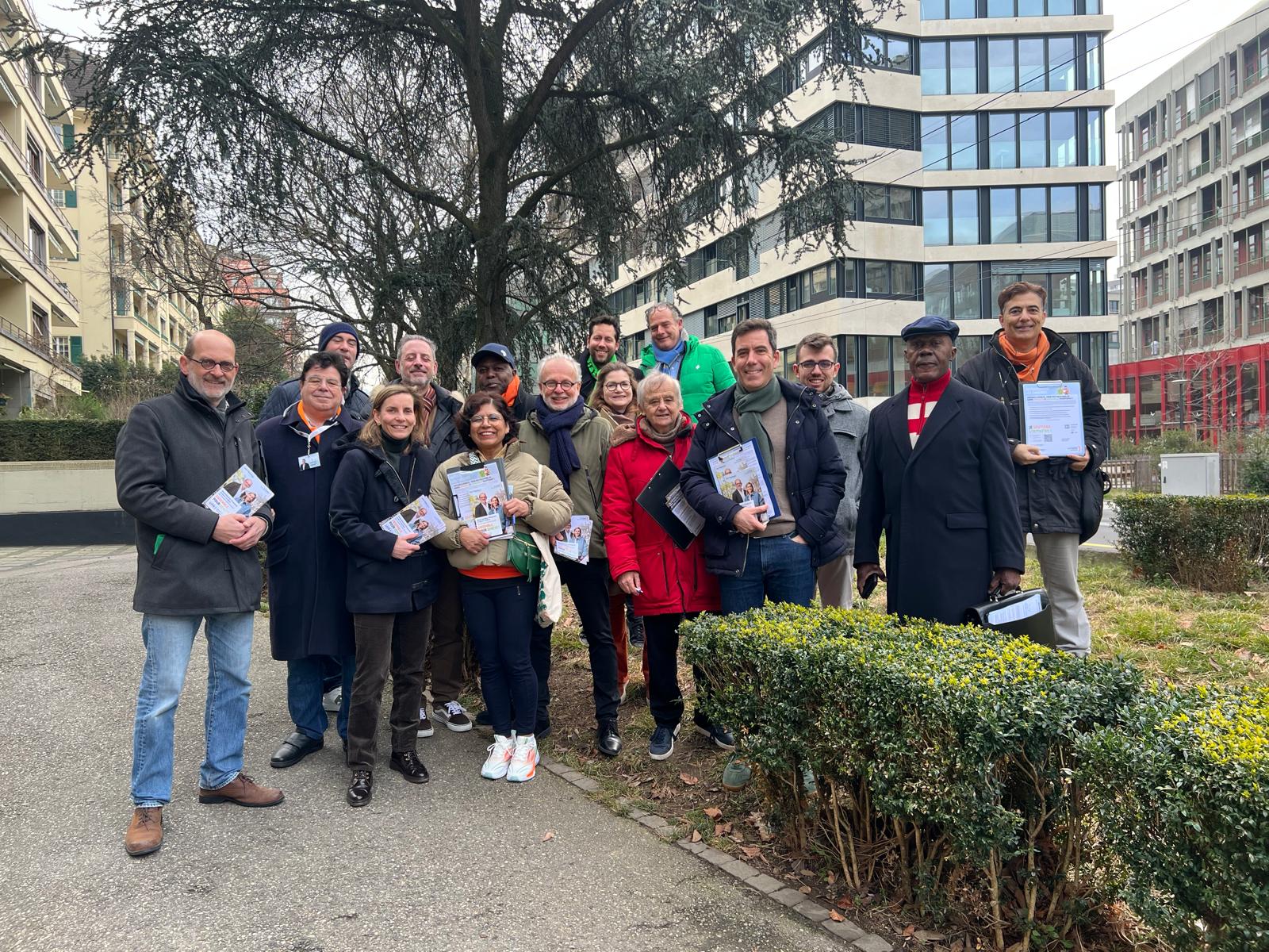 Campagne et collecte de signatures pour l'Initiative cantonale crèches, Champel, école de médecine
