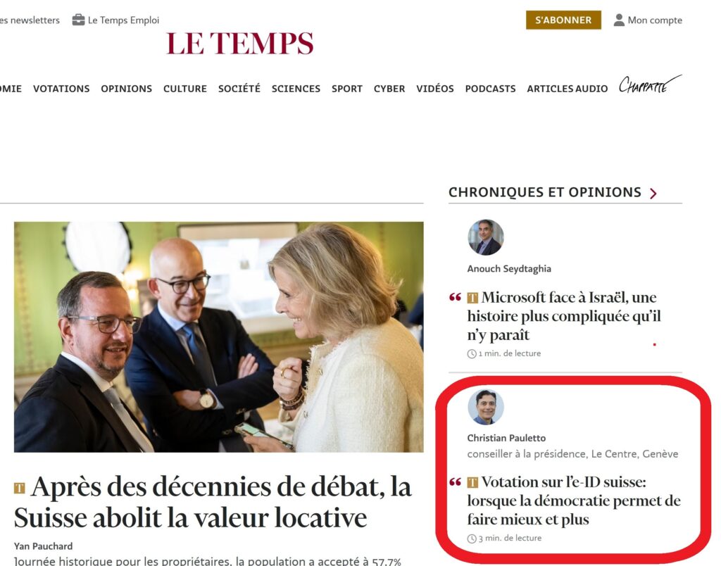 Le Temps, Votation fédérale e-ID suisse, dimanche 28 septembre 2025