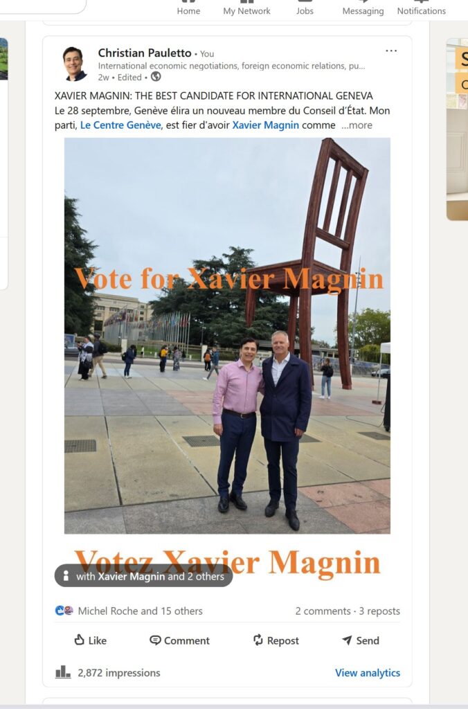 Xavier Magnin élection Conseil d'État 2025 Genève internationale Palais des Nations UNOG - ONUG Office des Nations Unies à Genève