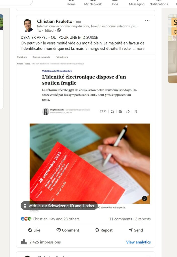 Tribune de Genève, Votation fédérale e-ID suisse, septembre 2025